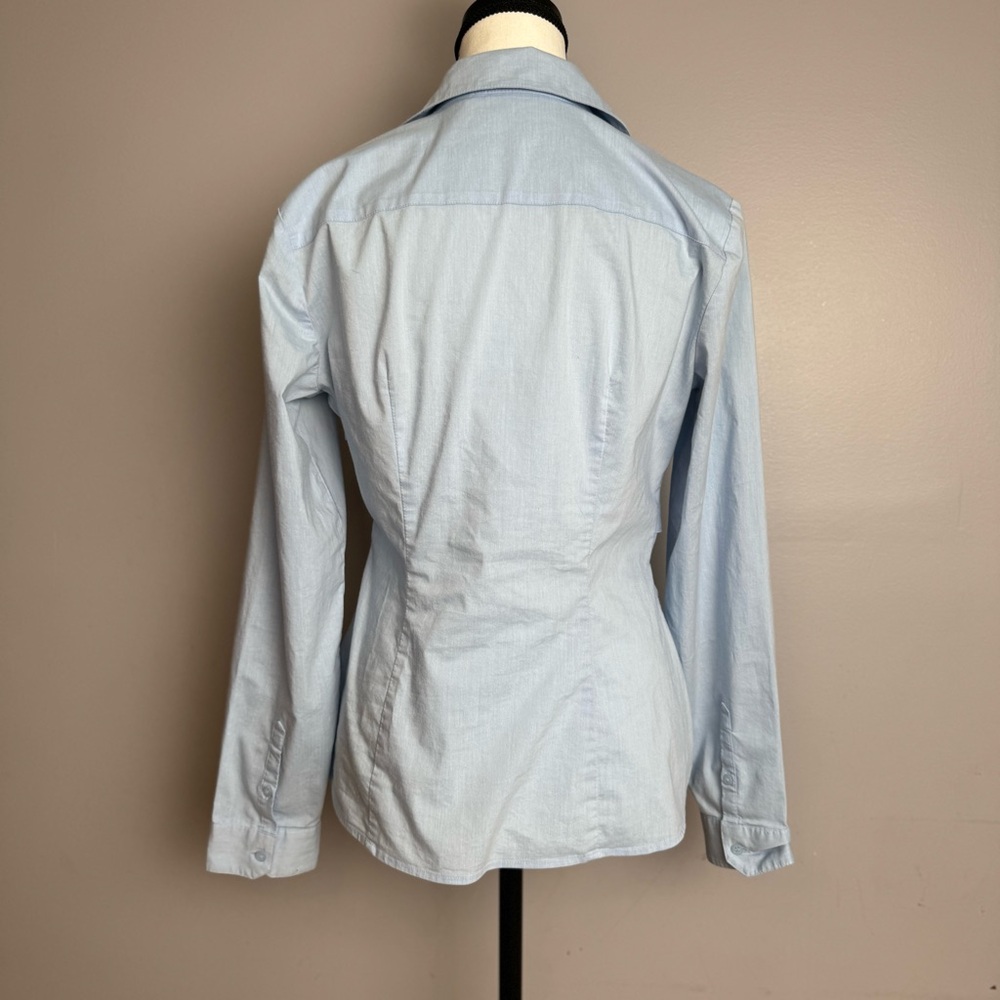 New York & Company light blue wrap buckle blouse size 6/small - Picture 3 of 12